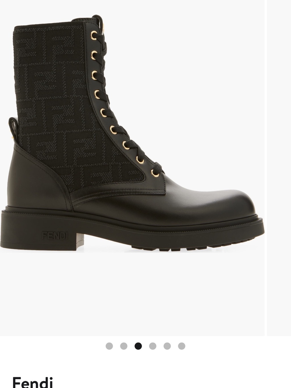 Fendi Black Lace-Up Combat Boot with FF Jacquard Shaft